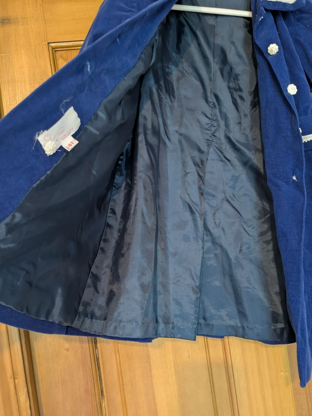 Toddler Girls' Navy Blue Corduroy Coat with Lace Trim - 4T
